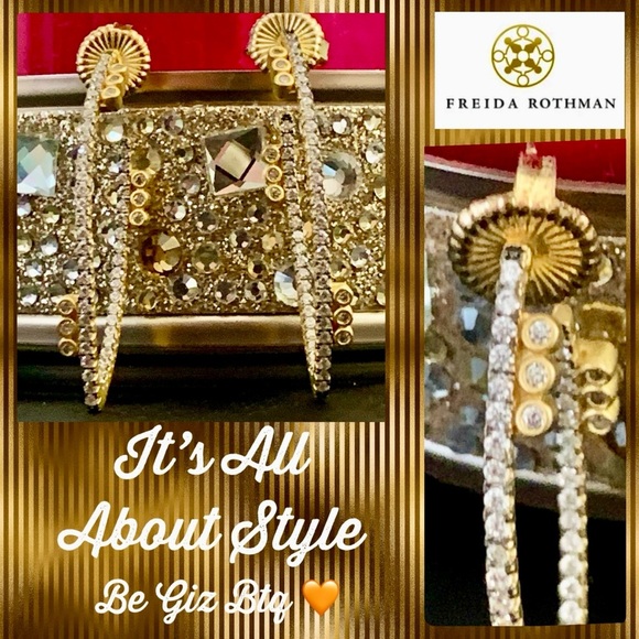 Freida Rothman Authentic Pavé Disc Oval Hoop Earrings - Picture 1 of 10